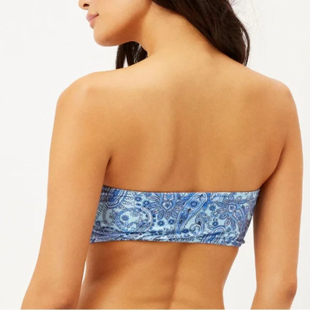 Frankies Bikinis Jeanette Strapless Bikini Top in Blue Paisley S